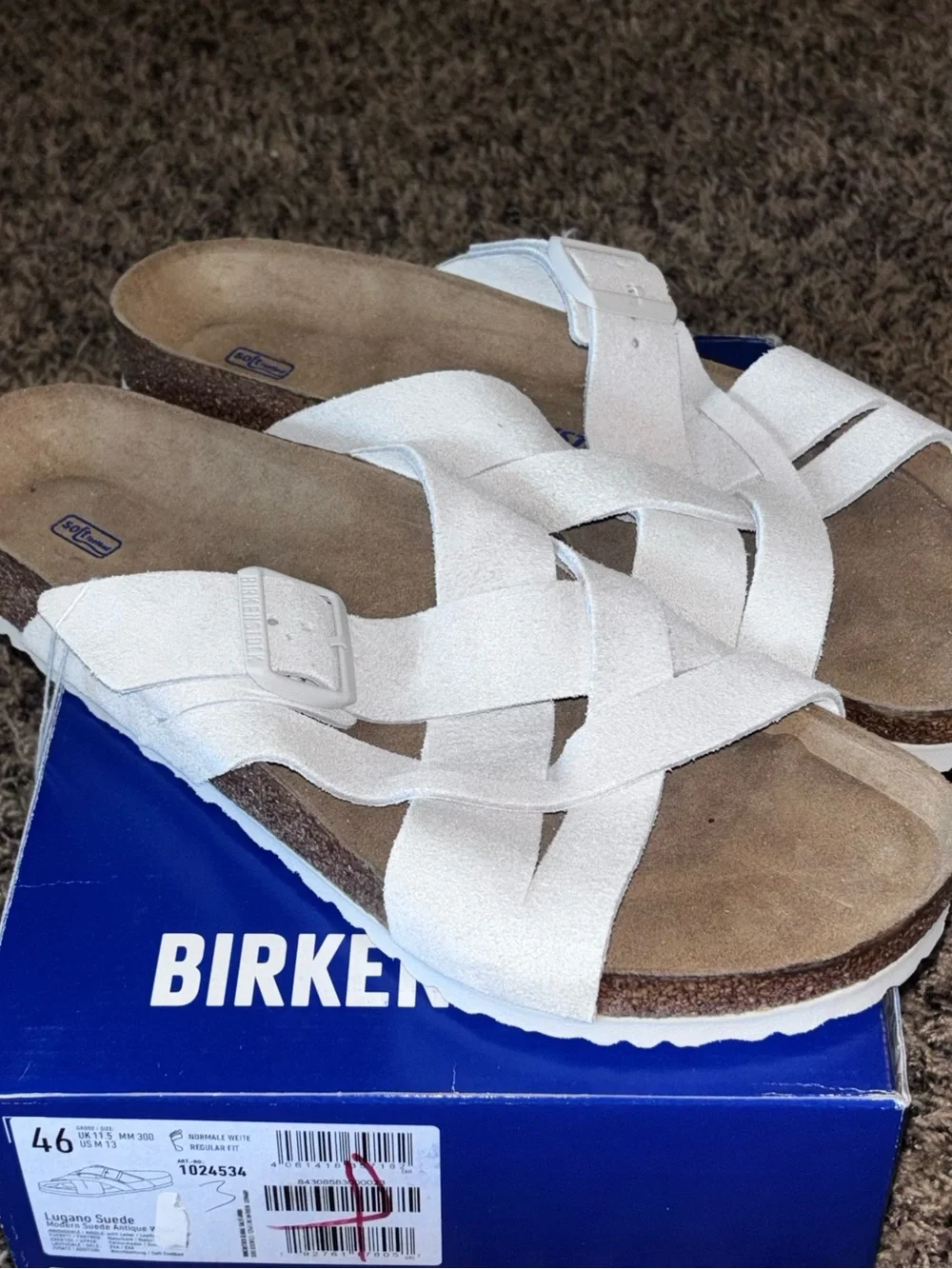 Birkenstock New Lugano Antique White Suede Soft Footbed Regular Men’s 13 46